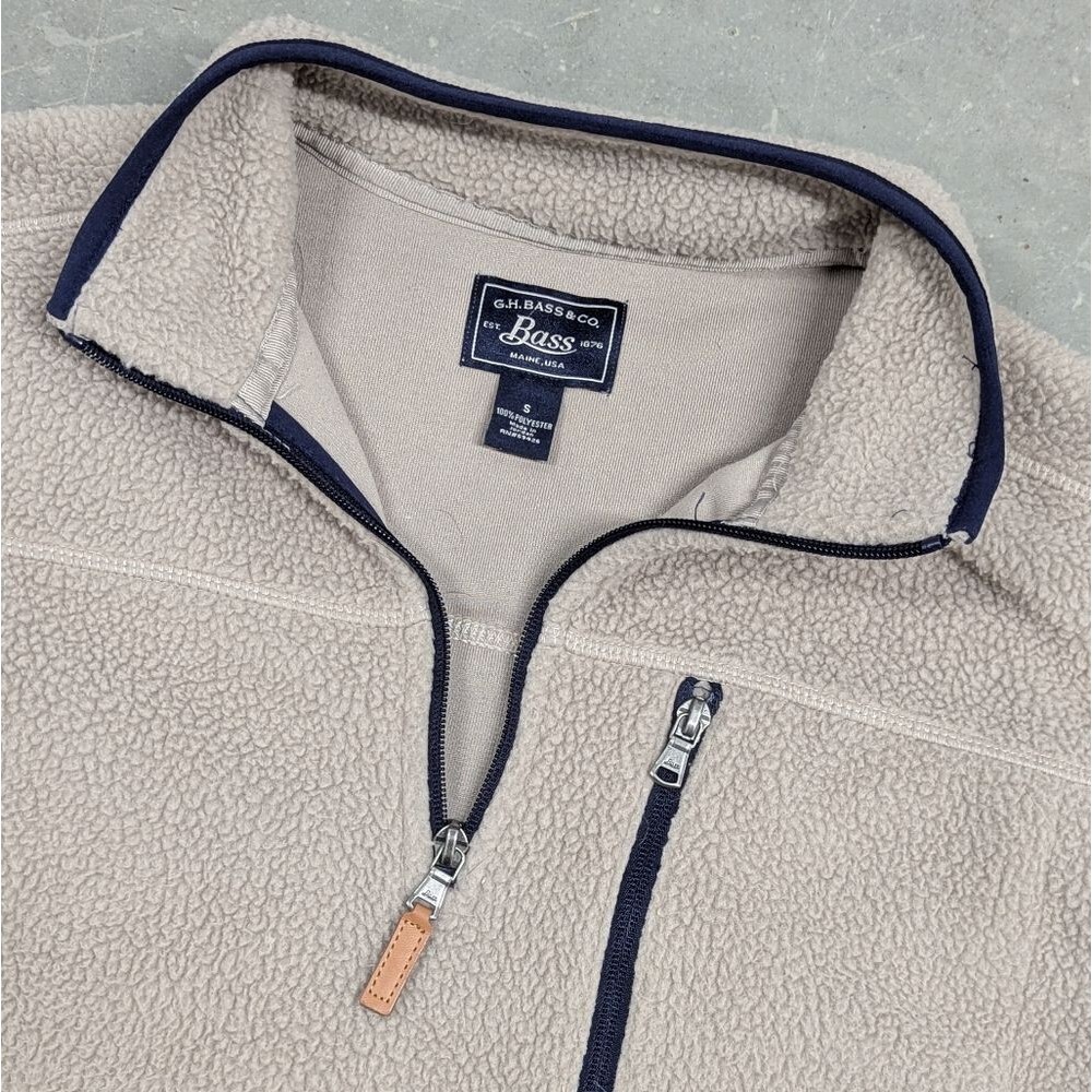 G.H. Bass & Co. Beige 1/4 Zip Pullover Fleece Sweater Cozy Old Money Classic SML